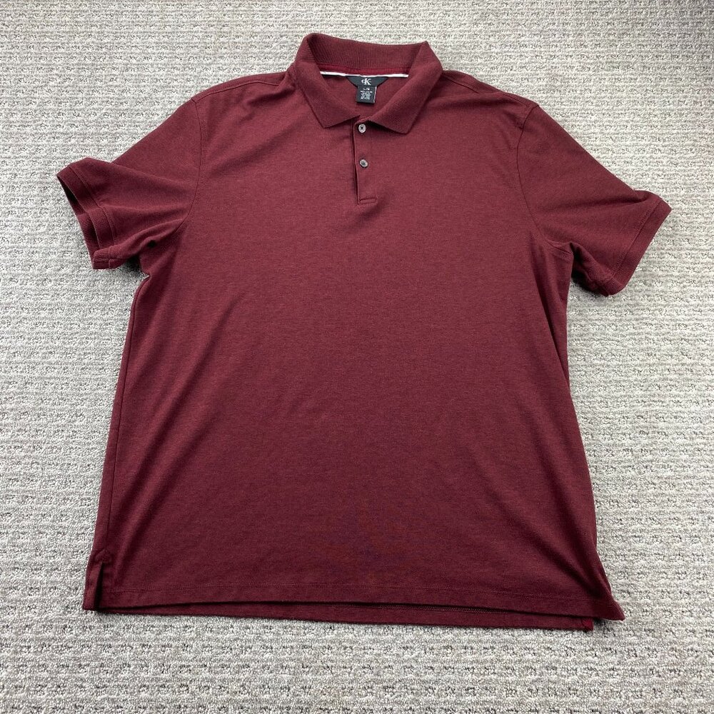 Calvin Klein Polo Shirt Men Large L Burgundy Casual Preppy Designer Cotton